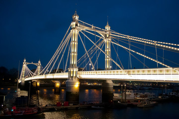 Fototapeta na wymiar Albert Bridge at night, Chelsea, London, SW3, UK