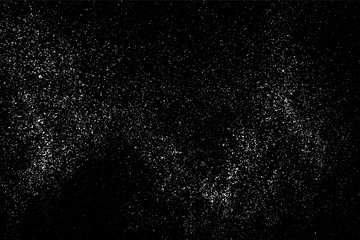 White Grainy Texture Isolated On Black Background. Dust Overlay. Light Coloured Noise Granules. Snow Vector Elements. Digitally Generated Image. Illustration, Eps 10.