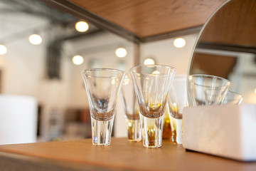 Modern cocktail glasses in store
