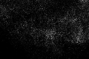 White Grainy Texture Isolated On Black Background. Dust Overlay. Light Coloured Noise Granules. Snow Vector Elements. Digitally Generated Image. Illustration, Eps 10.