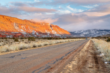 Winter sunset over Castle Valley in Utah