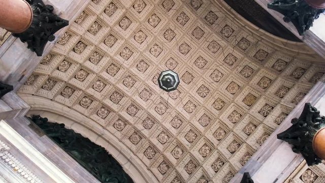 Bottom view of a beautiful ceiling of the Cathedral with columns. Concept. Amazing architecture of the historic building.