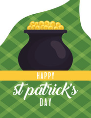 happy st patricks day card with treasure cauldron