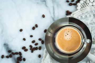 Espresso with Coarse Ground Sugar and Coffee Beans