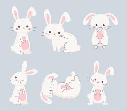happy easter rabbits different poses cartoon characters