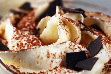 hot chocolate with cocoa and chocolate chip cookies and whipped cream