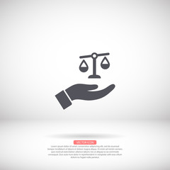 scales in his hand icon , lorem ipsum Flat design