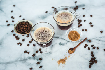 Espresso with Coarse Ground Sugar and Coffee Beans