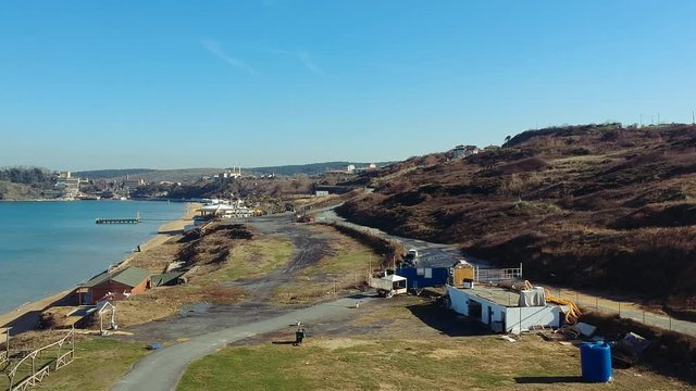 Aerial view of the deserted Black Sea coast in  Kilyos district of Istanbul, Turkey