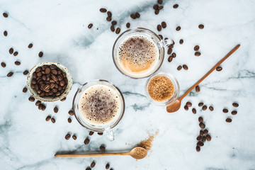Espresso with Coarse Ground Sugar and Coffee Beans