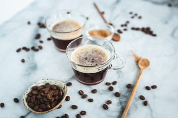 Espresso with Coarse Ground Sugar and Coffee Beans