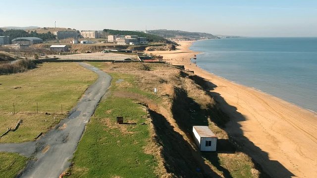 Aerial view of the deserted Black Sea coast in  Kilyos district of Istanbul, Turkey