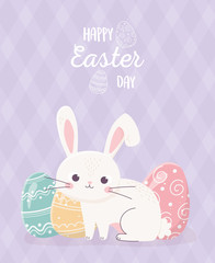 happy easter little rabbit with eggs traditional celebration