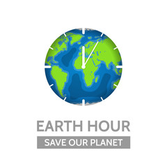 Earth Hour concept. Vector illustration of the planet and clock with lettering Save Our Planet