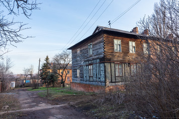 Vintage wooden two-storey house.