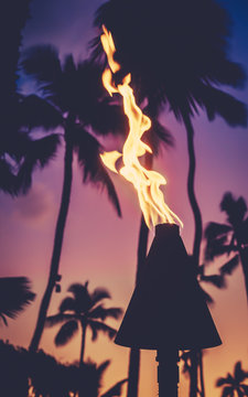 Tiki Torch During Hawaii Sunset