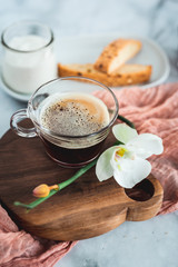 Obraz na płótnie Canvas Biscotti and Espresso Coffee Breakfast