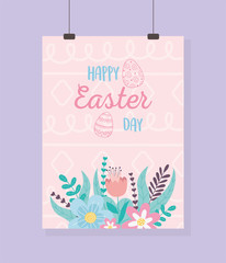happy easter hanging poster flowers foliage lettering