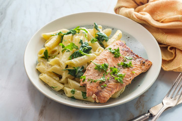 Italian Salmon Alfredo Penne