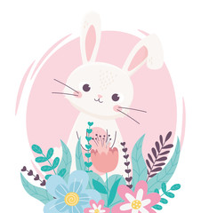 happy easter lovely rabbit with flowers foliage floral decoration