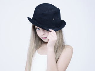 little pretty girl in black hat