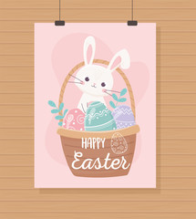 happy easter hanging cute rabbit basket with eggs