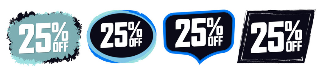 Set Sale 25% off speech bubble banners, discount tags design template, app icons, vector illustration