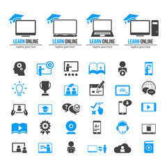  E-Learning, education. Collection of e-learning related icons