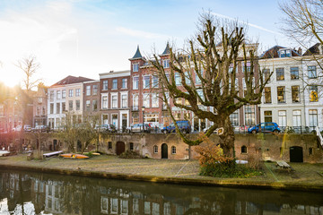 Fototapeta na wymiar Utrecht, Netherlands - January 06, 2020. Historic houses by the canal