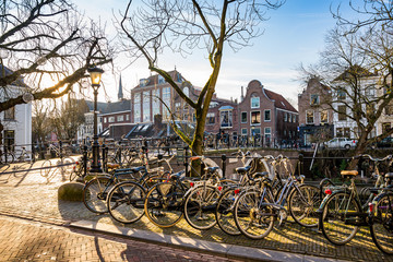 Utrecht, Netherlands - January 06, 2020. Traditional dutch houses by the water canal in downtown