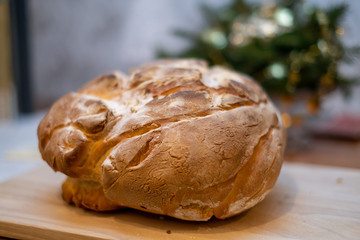 Fresh baked bread with Christmas decoration