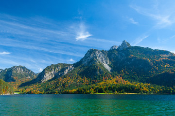 view of Alpsee Lake in Bavarian Alps near Swangau, Germany
