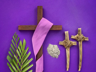 Good Friday, Palm Sunday, Ash Wednesday, Lent Season and Holy Week concept. A Christian cross,...