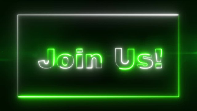 Join Us - vibrating laser button lights text words message, glowing green and white