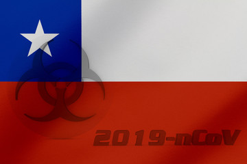 3D ILLUSTRATION VIRUS, BIOHAZARD SYMBOL CORONAVIRUS WITH Chile FLAG, Flu coronavirus floating, micro view, pandemic virus infection, asian flu.