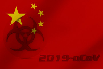 3D ILLUSTRATION VIRUS, BIOHAZARD SYMBOL CORONAVIRUS WITH China FLAG, Flu coronavirus floating, micro view, pandemic virus infection, asian flu.