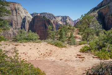 hiking west rim trail in zion national park, usa