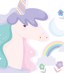 unicorn clouds flowers rainbow fantasy magic cute cartoon