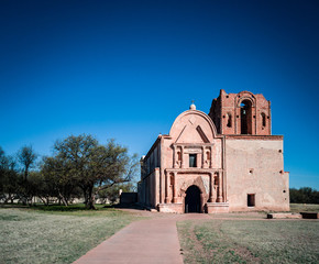 The landmark, mauve, adobe church at Tumacacori National Historical Park, Arizona