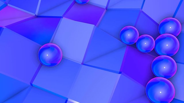 animated blue low poly plane with blue balls. Abstract three-dimensional background. 3d render