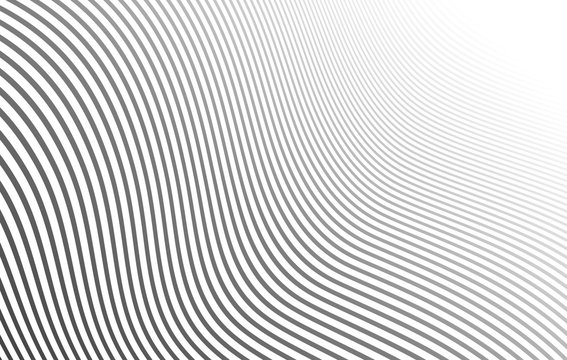 Fototapeta Abstract black and white curved stripes and lines with ripples and psychodelic waves - optical illusion wallpaper