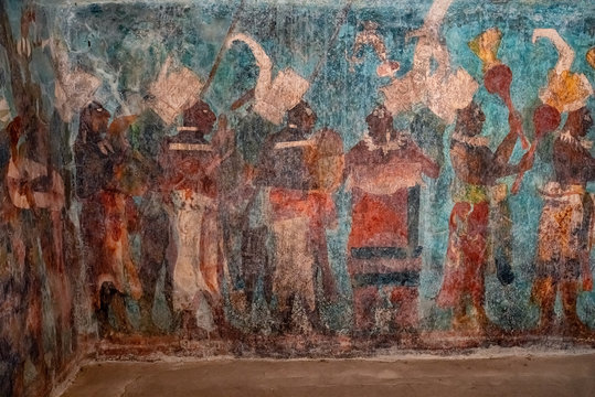Ancient murals in Temple of Paintings of Bonampak,Mexico
