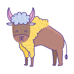 buffalo animal cartoon doodle color on white background
