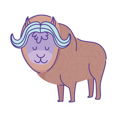 bison animal cartoon doodle color on white background