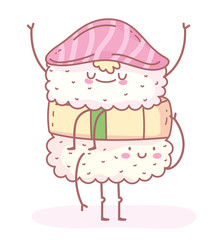 happy sushi with salmon cartoon food cute