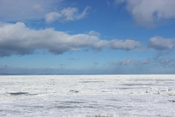 St Lawrence River in winter covered with ice in Riviere-du-Loup, Quebec