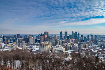 HDR of Montreal skyline view from Kondiaronk belvedere on mount royal in winter