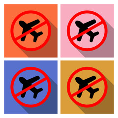 Illustration of a long shadow Prohibited Fly icon with a plane