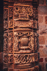 Architecture elements of Qutub (Qutb) Minar, the tallest free-standing stone tower in the world, and the tallest minaret in India, constructed with red sandstone and marble in 1199 AD.