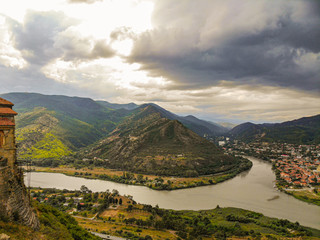 Aerial panorama of the confluence of the Kura and Aragvi rivers © Oleg